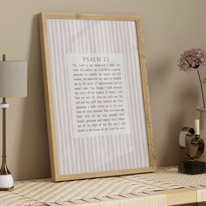 Dusty Rose Quad Scriptures Psalm 23 the Lord is My Shepherd Bible Verse Wall Art Poster/canvas ...
