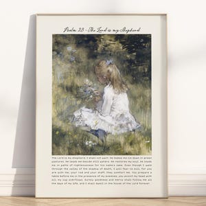 Psalm 23 Christian Bible Verse Wall Art Poster/Canvas: Sage Green Scripture Quote  with Vintage Painting Artwork Print