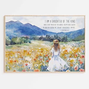 Ich bin eine Tochter des Königs Bibel Vers Wandkunst Poster / Leinwand, christlicher 2 Korinther 6:18 Aquarell Schrift Zitat Baby Kinderzimmer Druck