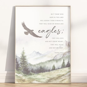 Jesaja 40:31 Hoffnung im Herrn Bibel Vers Wand Kunst Poster / Leinwand, christliche Aquarell Landschaft Schrift Zitat religiöser Kunstdruck