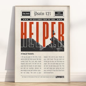 Psalm 121, ik hef mijn ogen op naar de heuvels Bijbelvers muur kunst poster/canvas, retro vintage christelijke illustratie schrift citaat artwork