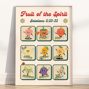 Poster/tela artistica da parete con versetti della Bibbia per bambini, Frutto dello Spirito, Galati 5:22-23, citazione delle Scritture religiose cristiane, stampa di opere d'arte per l'asilo nido