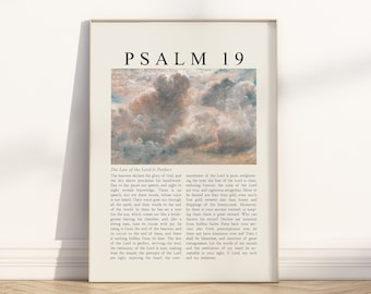 Psalm 19 The heavens declare the glory of God Bible Verse Unframed poster wall art, Christian cloud oil painting Scripture quote artwork