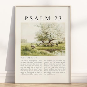 Psalm 23 The Lord is my Shepherd Bible Verse Poster/Canvas, Vintage Christian oil painting illustration scripture quote religious Artwork