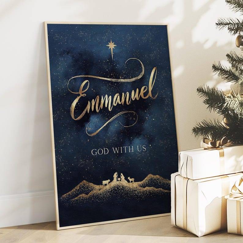 Emmanuel God With Us Christmas Wall Art Poster/canvas, Christian Blue ...