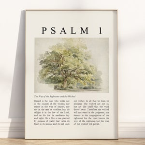 Psalm 1 He shall be like a tree Bible Verse Unframed Poster, Vintage Christian watercolor illustration scripture quote religious Artwork image 1