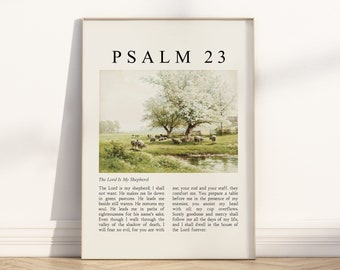 Psalm 23 de Heer is mijn herder Bijbelvers ingelijste poster, vintage christelijke olieverfschilderij illustratie schrift citaat religieus kunstwerk