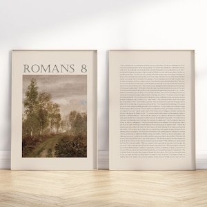 Romans 8 Full Chapter Bible Verse wall art poster/Canvas, Set of 2 Christian Vintage neutral landscape scripture quote Baptism artwork Print