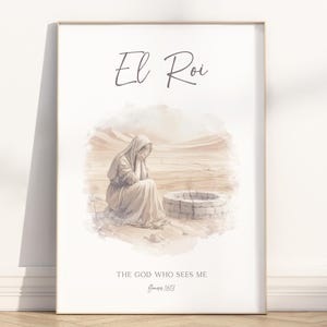 El Roi Hargar in the desert Bible verse wall art Poster/Canvas, Hebrew name of God-The God who sees me scripture quote watercolor artwork
