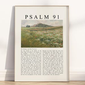 Psalm 91 My Refuge and My Fortress Bible Verse Poster/Canvas wall art, Vintage Christian Landscape painting Religious Scripture quote print