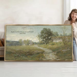 Joshua 24:15 bijbelvers muurkunst poster/canvas, citaat christelijke geschriften vintage olieverfschilderij landschap kunstwerk groot lang smal formaat