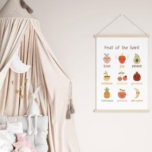 Kids Fruit of the Spirit Bible verse wall art poster/canvas, Galatians 5:22-23 Christian Religious Scripture quote Nursery Artwork Print image 4