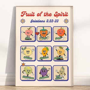 Poster/tela artistica da parete con versetti della Bibbia per bambini, Frutto dello Spirito, Galati 5:22-23, citazione delle Scritture religiose cristiane, stampa di opere d'arte per l'asilo nido