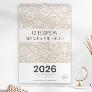 12 Hebreeuwse namen van God en betekenissen Maandkalender 2024, christelijk vintage botanisch huis/kantoor 12 maanden kalender/planner nieuwjaarscadeau