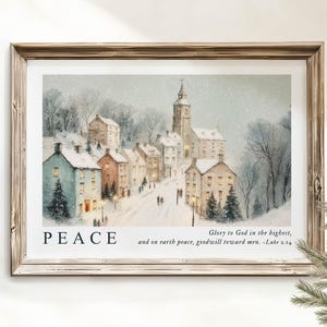 Luke 2:14 Winter Vintage Bible Verse Wall Art Poster/Canvas, Christian Glory to God Peace on Earth Scripture Quote Holiday Neutral Print