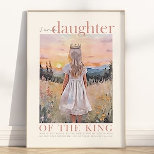 I am a daughter of the king Bible Verse Unframed poster wall art, Christian 2 Corinthians 6:18 Watercolor illustration Scripture Quote print