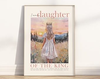 I am a daughter of the king Bible Verse Unframed poster wall art, Christian 2 Corinthians 6:18 Watercolor illustration Scripture Quote print