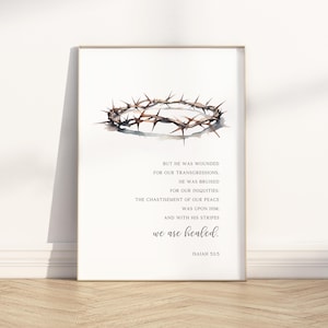 Isaiah 53:5 with his stripes we are healed Easter Christian Wall art Poster/Canvas, Modern Religious watercolor painting illustration Print