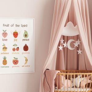 Kids Fruit of the Spirit Bible verse wall art poster/canvas, Galatians 5:22-23 Christian Religious Scripture quote Nursery Artwork Print image 7