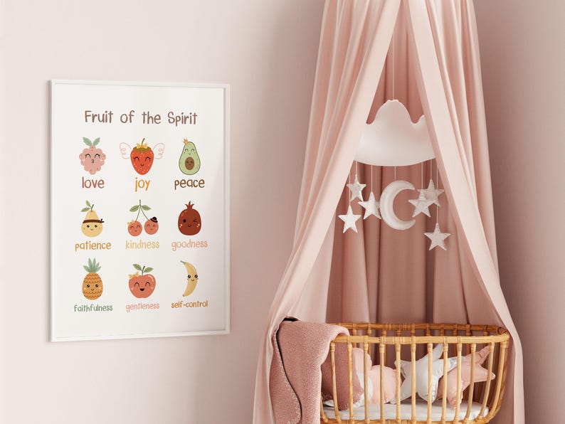 Kids Fruit of the Spirit Bible verse wall art poster/canvas, Galatians 5:22-23 Christian Religious Scripture quote Nursery Artwork Print image 7