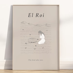 El Roi-Hagar in der Wüste Minimalistische christliche Wandkunst Poster / Leinwand, hebräischer Name Gottes, der mich sieht Bibelgeschichten-Illustrationskunstwerk