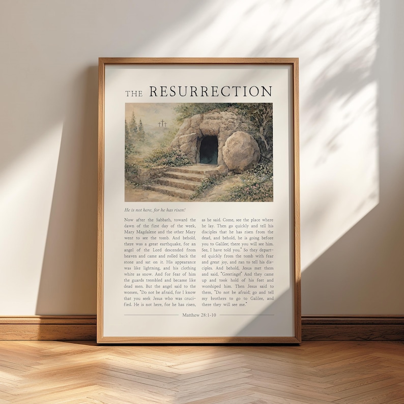 Scripture List Empty Image The Resurrection Bible Verse Wall Art Poster/canvas, Matthew 28:1-10 ...