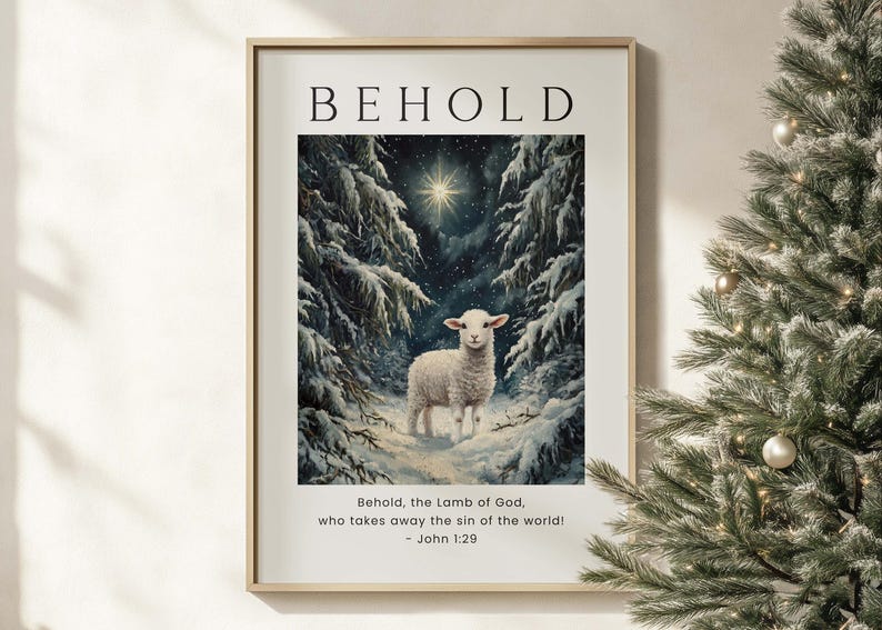 John 1:29 Behold the Lamb of God Bible Verse Wall Art Poster/canvas