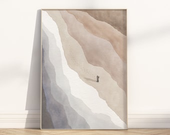 Voetafdrukken in het zandgedicht Christelijke muurkunst Poster, Abstract Modern Religieus Boho midden van de eeuw aquarel minimalistisch landschapsberg