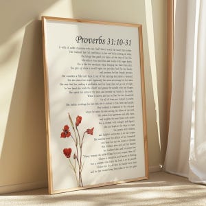 Sprüche 31 tugendhafte Frau Christliche Bibel Verse Wand Kunst Plakat / Leinwand, Sprüche 31: 10-31 Religiöse Schrift Zitat Vintage Blumen Kunstwerk Bild 7