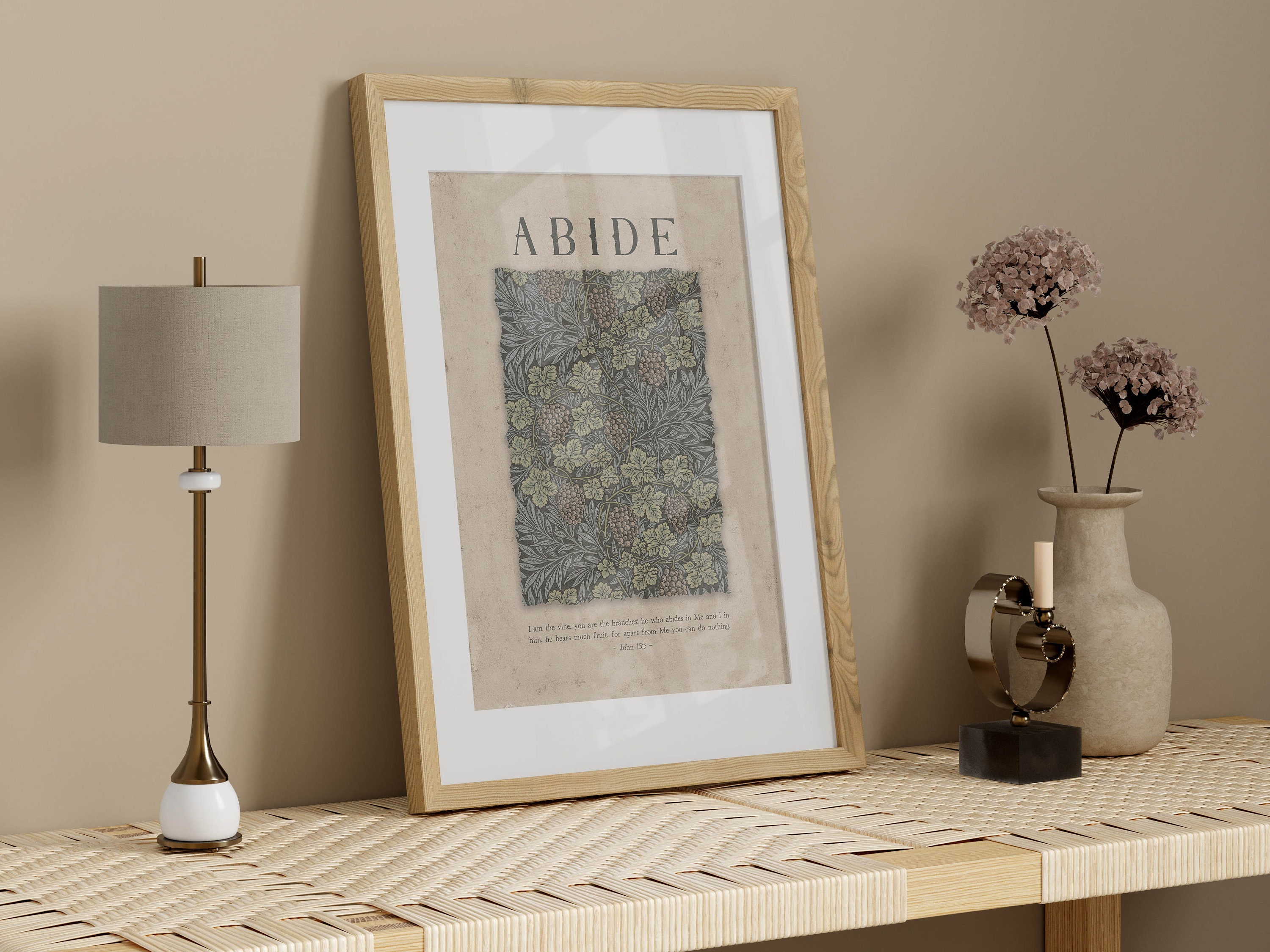 John 155 Vine and Branches Bible Verse Unframed Poster Wall Art