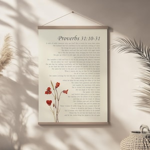 Sprüche 31 tugendhafte Frau Christliche Bibel Verse Wand Kunst Plakat / Leinwand, Sprüche 31: 10-31 Religiöse Schrift Zitat Vintage Blumen Kunstwerk Bild 4