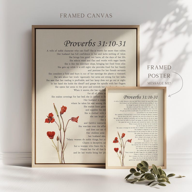 Sprüche 31 tugendhafte Frau Christliche Bibel Verse Wand Kunst Plakat / Leinwand, Sprüche 31: 10-31 Religiöse Schrift Zitat Vintage Blumen Kunstwerk Bild 6