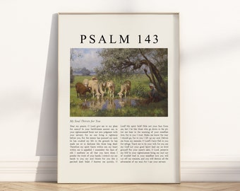 Psalm 143 My Soul Thirsts for You Bible Verse unframed wall art Poster, Vintage Christian Landscape painting Scripture quote illustration