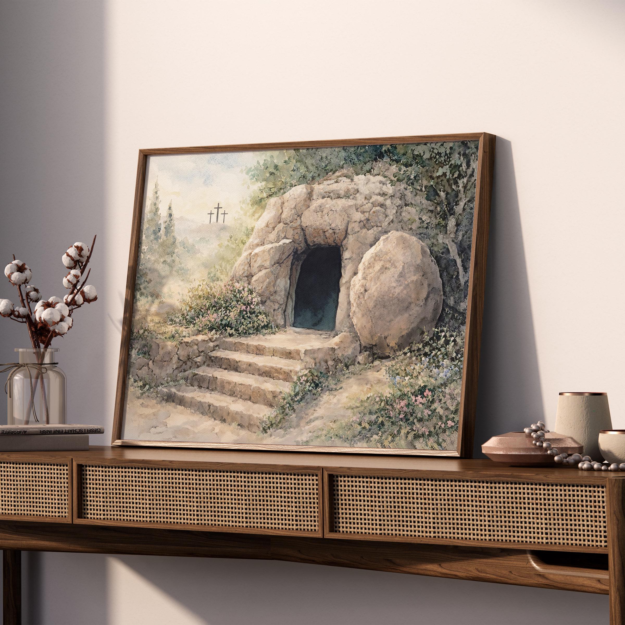 Jesus Empty Tomb Easter Wall Art Poster/canvas, Christian He is Risen ...
