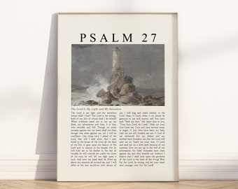 Psalm 27 The Lord is my light and my salvation Bible Verse unframed poster wall art, Vintage Christian oil painting Scripture quote Artwork