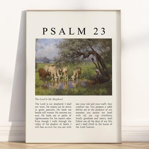 Psalm 23 The Lord is my Shepherd Bible Verse Poster/Canvas, Vintage Christian oil painting illustration scripture quote religious Artwork