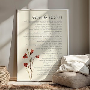 Sprüche 31 tugendhafte Frau Christliche Bibel Verse Wand Kunst Plakat / Leinwand, Sprüche 31: 10-31 Religiöse Schrift Zitat Vintage Blumen Kunstwerk Bild 8