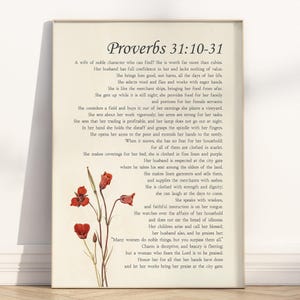 Proverbs 31 virtuous woman Christian Bible Verse Wall Art poster/canvas, Proverbs 31:10-31 Religious Scripture Quote Vintage Floral Artwork