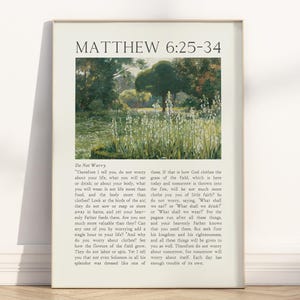 マタイ6:25-34 心配するな聖書の言葉の壁アートポスター/キャンバス、ヴィンテージ風景油絵宗教聖書の引用アートワークプリント