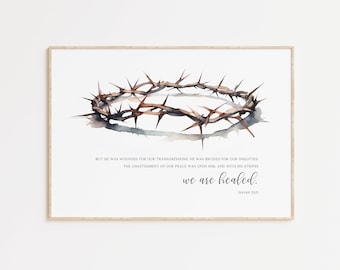 Isaiah 53:5 with his stripes we are healed Easter Christian Wall art Poster, Modern Religious watercolor painting illustration Artwork Print