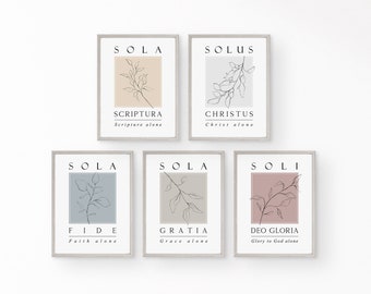 The 5 solas of the Reformation Unframed Poster, Christian Boho Latin English Sola Gratia Fide Christus Scriptura Soli Deo Gloria Artwork