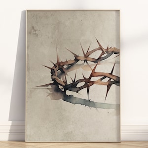 Crown of Thorns/Jesus Crucifixion Easter Christian Wall art Poster/Canvas, Religious vintage watercolor painting illustration Artwork print