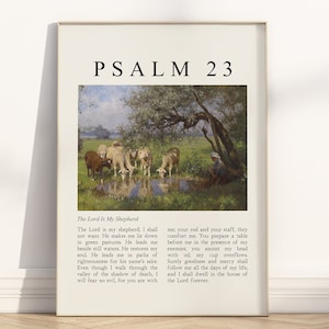 Psalm 23 The Lord is my Shepherd Bible Verse Poster/Canvas, Vintage Christian oil painting illustration scripture quote religious Artwork