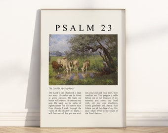 Psalm 23 de Heer is mijn herder Bijbelvers ingelijste poster, vintage christelijke olieverfschilderij illustratie schrift citaat religieus kunstwerk