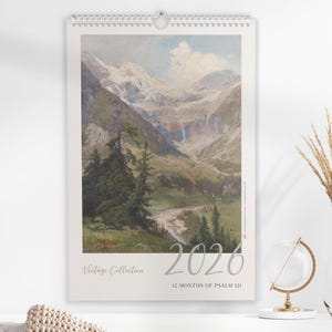 2026 Christian Bible Verse Monthly Wall Calendar - Psalm 121 Full Chapter, Vintage Landscape Oil Painting Scripture Quote Religious Artwork