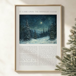 Het kwam op de middernacht heldere kersthymne muurkunst poster/canvas, Christian Carol songteksten wintersneeuw landschap bos olieverfschilderij cadeau