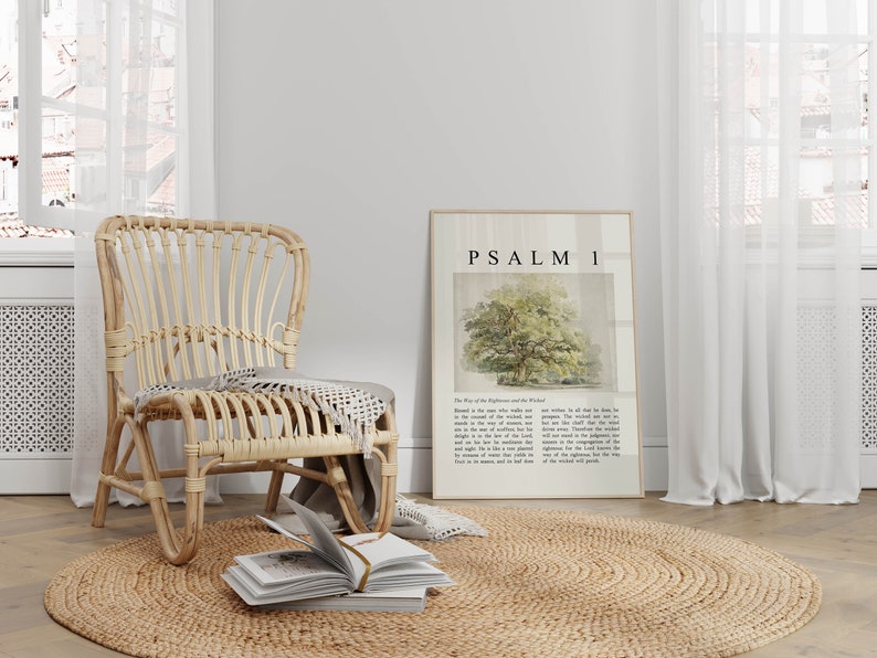 Psalm 1 He shall be like a tree Bible Verse Unframed Poster, Vintage Christian watercolor illustration scripture quote religious Artwork image 3