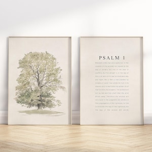 Psalm 1 He shall be like a tree Bible Verse wall art poster/Canvas, Set of 2 Christian watercolor illustration scripture quote artwork Print