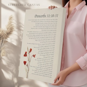 Sprüche 31 tugendhafte Frau Christliche Bibel Verse Wand Kunst Plakat / Leinwand, Sprüche 31: 10-31 Religiöse Schrift Zitat Vintage Blumen Kunstwerk Bild 5