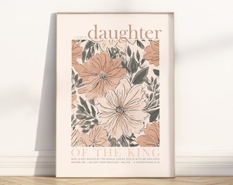 Ik ben een dochter van de koning Bijbelvers Ingelijste poster kunst aan de muur, Boho Christian 2 Korintiërs 6:18 Schriftcitaat babymeisje kinderkamer print